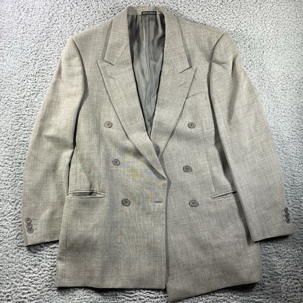 Vintage Yves Saint Laurent YSL Mens Gray Wool Double Breasted Blazer 41L